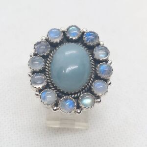 Ring Moonstone and aquamarine adjustable‎